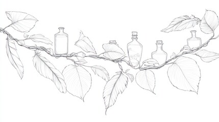 Botanical branch with bottles