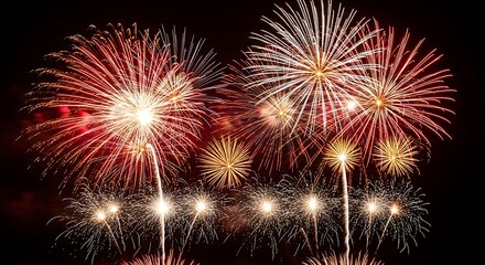 Colorful fireworks exploding in the night sky celebration and display