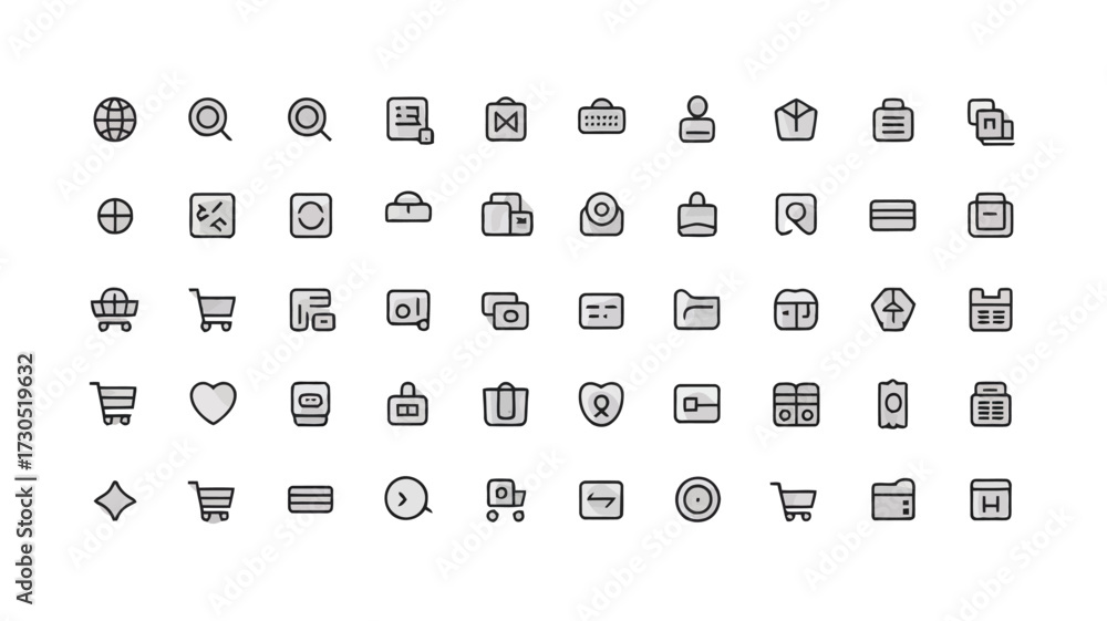 Wall mural collection of minimalist line art icons for web and mobile interface design isolated on white backgr