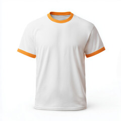 Sporty Orange And White Ringer Blank T-shirt Mockup On White Background