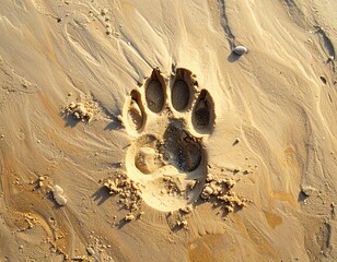 Dog paw print in sand 