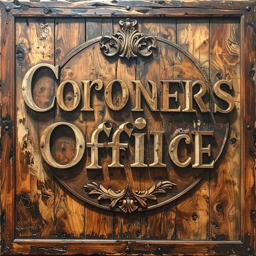 Ornate wooden sign with embossed text