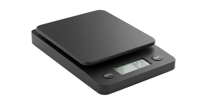 Sleek black digital kitchen scale for precise weighing.
