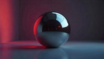 A polished, dark chrome sphere reflects a silent, empty room; the stillness is palpable, broken only by the subtle gleam of the object , design, shape
