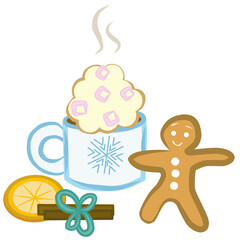 Cosy Hot Chocolate and Gingerbread Biscuit - Winter Holiday Design