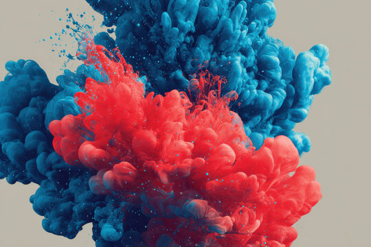 Explosion of red and blue powder in mid air