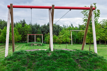 Tafflands Adventure Playground, Rolleston-on-Dove, United Kingdom.  Public Park and playground with flying fox, zipline, swings and recreational activities. 