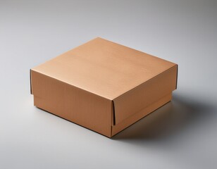 a square closed kraft cardboard box on a light gray background it s a simple elegant package suitable for gifts or products