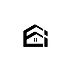 modern EI letter real estate logo in linear style with simple roof building