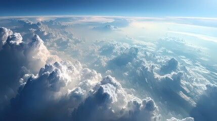 Aerial View Of Fluffy Clouds And Blue Sky