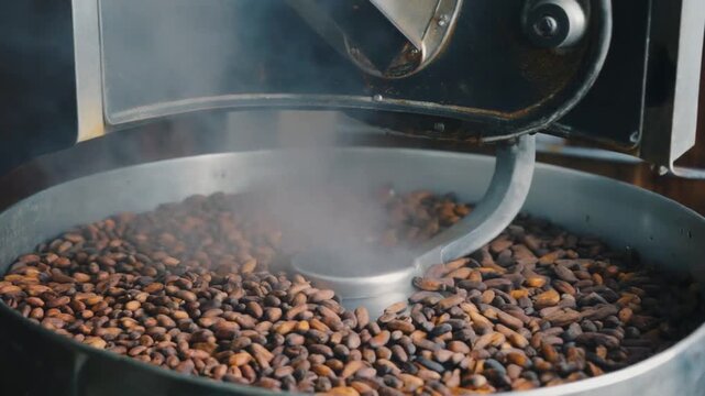 Roasting cocoa beans.