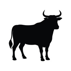 Powerful bull silhouette against a white background, animal depiction, artwork, bull standing silhouette vector illustration