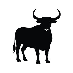 Silhouette of a Strong Bull with Horns, an imposing animal , bull with horns silhouette vector illustration