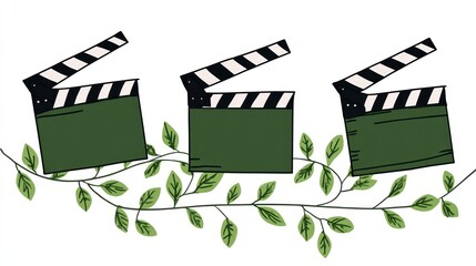 Three clapperboards with vines