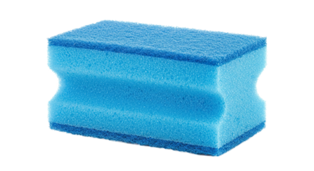 Blue rectangular cleaning sponge with an abrasive scourer layer.