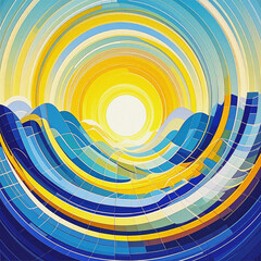 Colorful abstract background. Digital art. Pattern design with circle and waves. Beautiful illustration. Decoration wallpaper.
