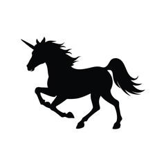 Galloping unicorn silhouette on a white background demonstrating magic and fantasy, unicorn galloping silhouette vector illustration