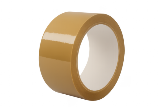 Brown adhesive packing tape roll with transparent background
