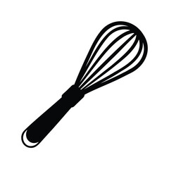A simple and stylish illustration of a black kitchen whisk on white, whisk silhouette vector illustration