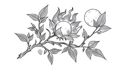 Elegant branch with sun and moon design