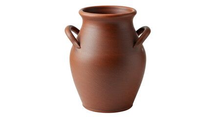 Earthenware Vase with Two Handles on White Background.