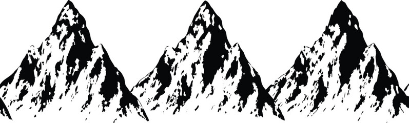 grunge mountain texture halftone stipple effect collection set Vector for urban design. grunge mountain texture, snowy landscape chain, vintage halftone effect, grainy noise overlay, retro mount scene