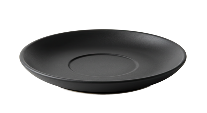 Elegant black saucer for coffee or tea perfect for serving beverages.