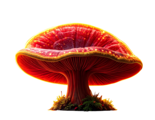 Fantasy Red Reishi Mushroom with Glowing Aura, Magical PNG
