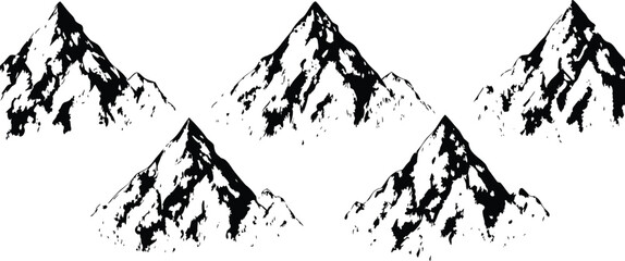 Set of Scared Mountain  halftone stipple effect collection set Vector for urban design. Grunge punk Y2K collage design, Brutalist noisy retro photocopy background with mound. Vector illustration. Eps 