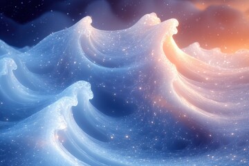 Blue and white wave with stars.