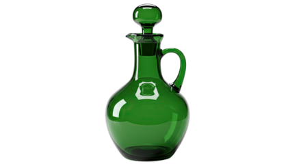 Elegant Green Glass Decanter with Stopper and Handle.
