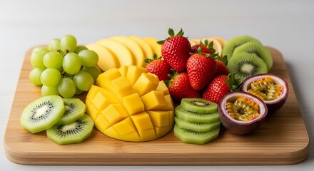 Vibrant fresh fruit platter offers a delicious and healthy assortment of tropical delights.