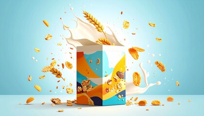 Modern Cereal Packaging With Vibrant Creative Food Concept