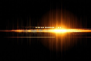 Black and orange line with a yellow sun in the middle. The line is a wave of sound and the sun is a symbol of light