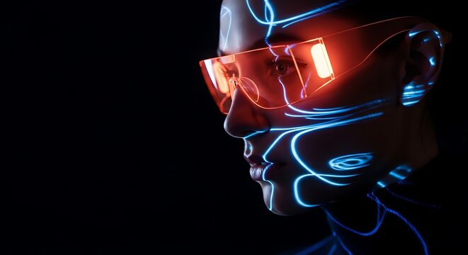 Facial recognition and futuristic data overlay - Powered by Adobe