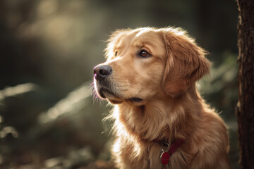 Golden retriever dog looking with hope
