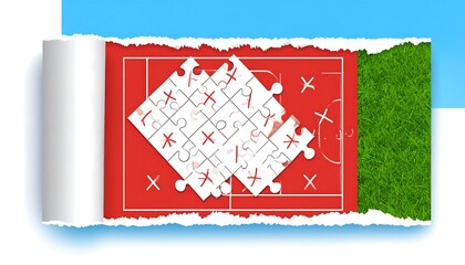 Puzzle Game on Soccer Field.