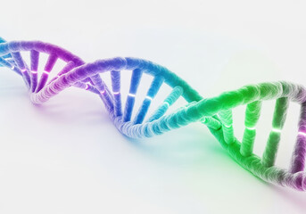 Colorful dna double helix molecular strand glowing structure