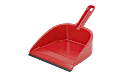 Red Plastic Dustpan with Handle for Cleaning and Waste Collection.