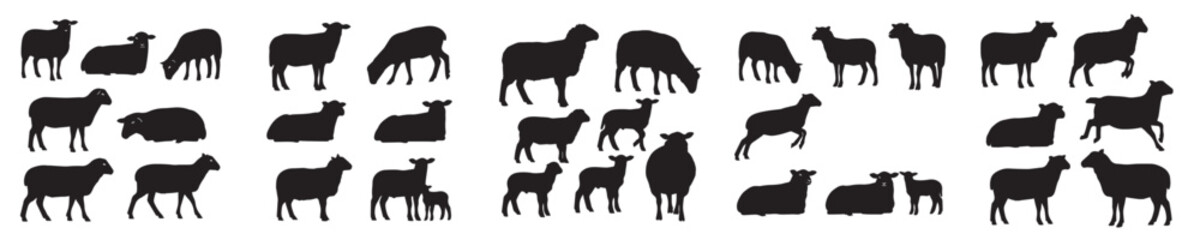 Set of sheep silhouette vectors