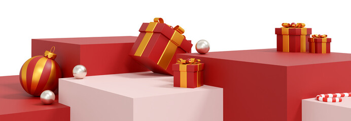 Christmas gifts and decorations with transparent background