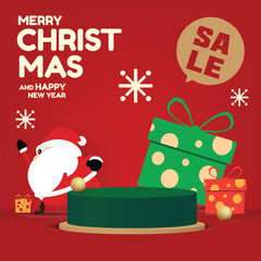 Christmas sale with Santa and gift boxes. Vector Design