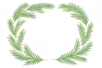 Pine needle wreath frame creating a natural border for festive design elements on transparent background