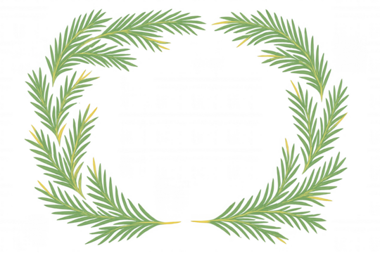 Pine needle wreath frame creating a natural border for festive design elements on transparent background