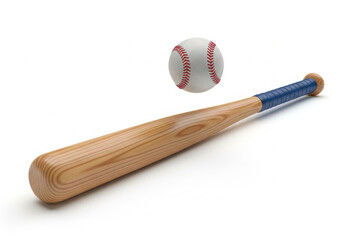 Wooden baseball bat with leather grip and ball in motion