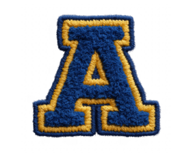 Blue fuzzy letter a with yellow border isolated on a transparent background image