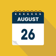 august 26 calendar icon vector illustration with design