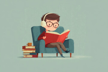 Boy engrossed in book with focus and joyfulness