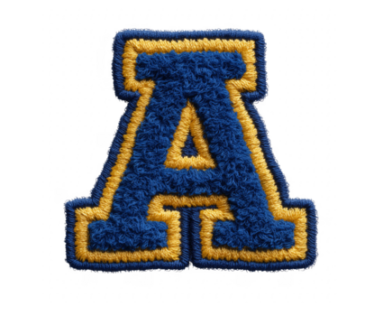 Blue fuzzy letter a with yellow border isolated on a transparent background image - Powered by Adobe