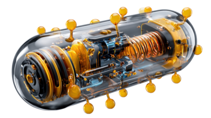 Nanotechnology in Medicine: A detailed, close-up rendering of a futuristic medical device, with intricate internal components, showcasing the intersection of science and healthcare innovation.